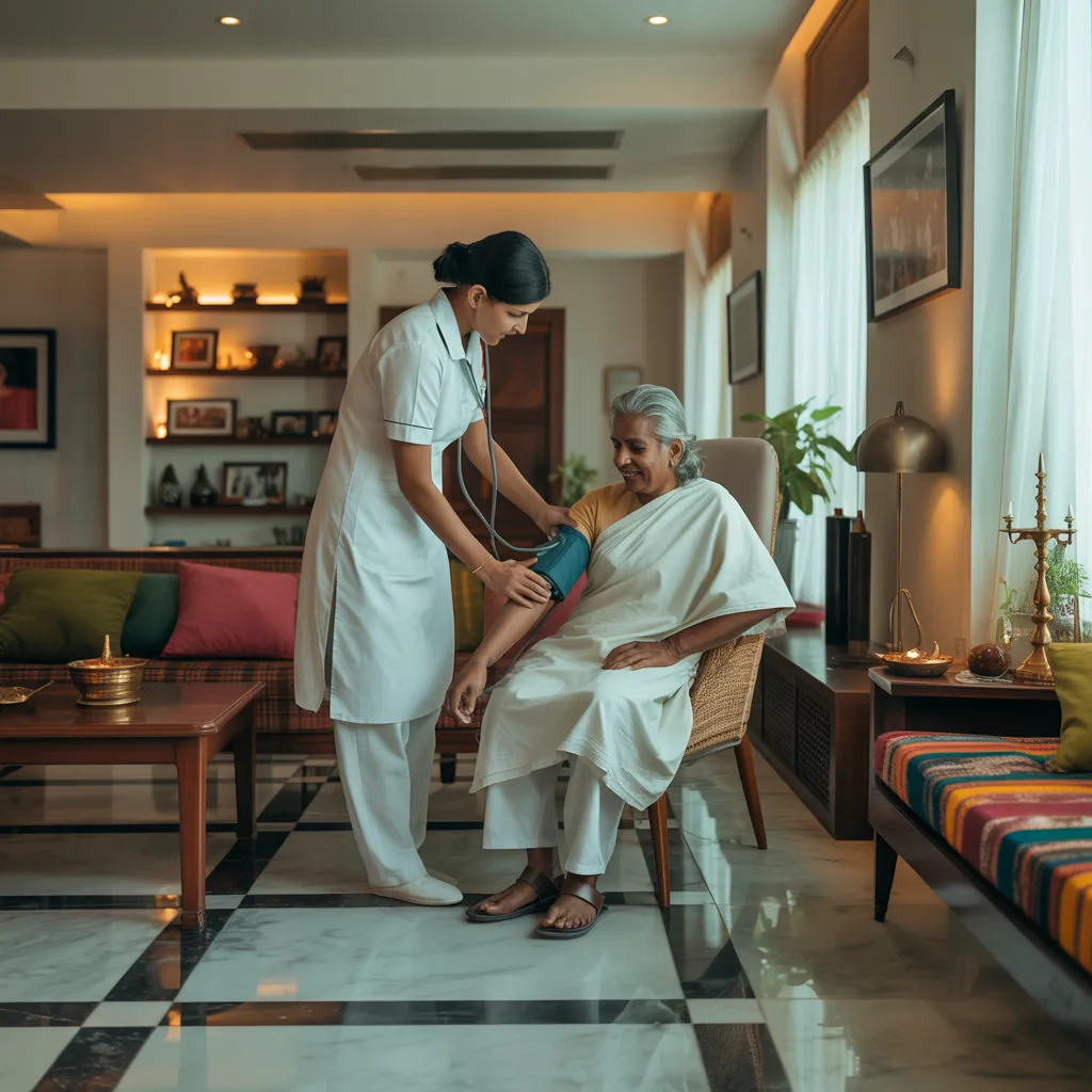 Healing Hands skilled nursing care at home in Mumbai — nurse with elderly patient